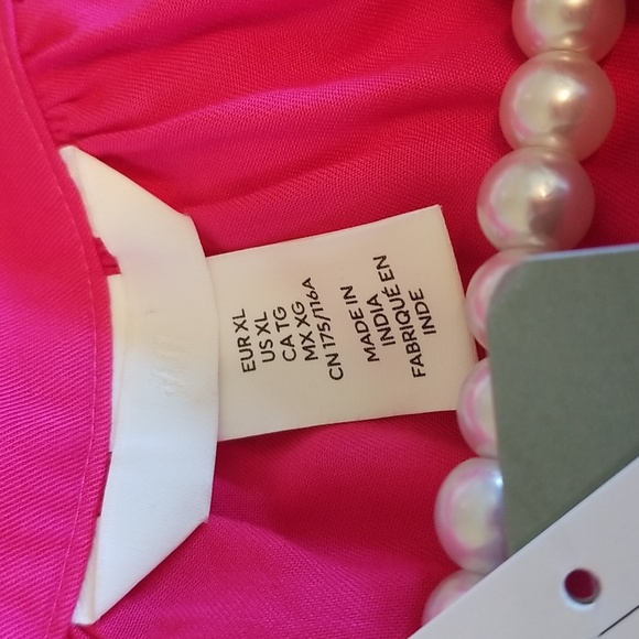 H&M Linen Tie Belt Midi Pink Long Puff Sleeve V Neck Dress Size Extra La… - Picture 9 of 12